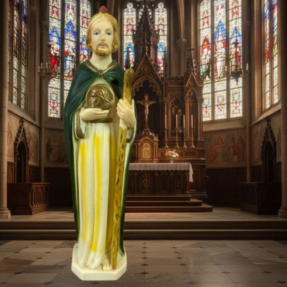 Saint Jude Roman Catholic Statue 6" Vintage Plastic Figurine Hong Kong Holy Icon